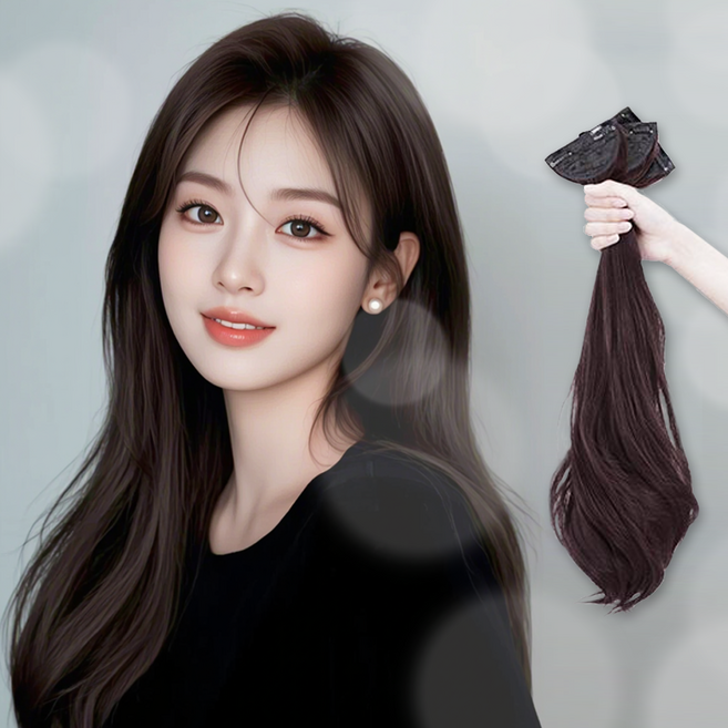 르빈솔 똑딱이 붙임머리 헤어피스 자연스러운 컬 3P 여배우 볼륨업 부분머리 피스 가발 드레스업, 3개, 모카브라운 50cm