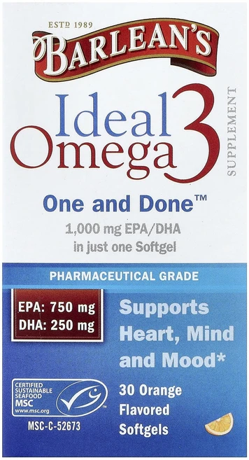 프리미엄상품 Barlean's 아이디얼 오메가3 오렌지 소프트젤 30정 부모님챙기세요, Barleans아이디얼오메가3오렌지소프트젤30정, 1 - 쿠팡