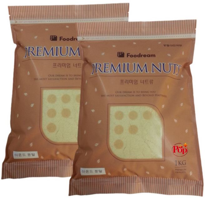 푸드림 아몬드분말100% 1Kg+1Kg (넌패럴)-햇견과 키토빵 마카롱 제빵, 1kg, 2개