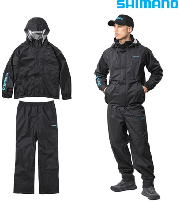 시마노 DS 레인슈트 RA-027Y 드라이실드 상하의 봄 여름 가을 낚시복 세트 우의 우비, 블랙 3XL
