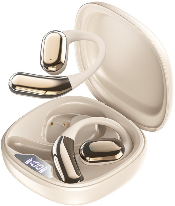 OMIIYA 귀걸이형 노이즈캔슬링 무선 블루투스 이어폰 오픈형 고음질, 베이지, E12