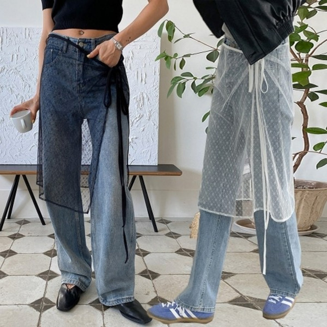 유야 여성 시스루 플라워 망사 레이어드 랩스커트 레이스 랩치마 y2k 유니크 -WSK0055- 봄 가을