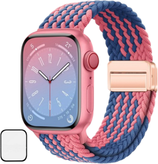 NUBASE 애플워치 호환 마그네틱 체크 브레이드 솔로루프 스포츠 스트랩, 핑크블루, 1개