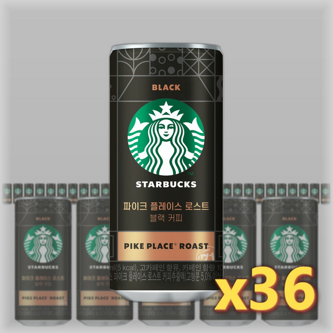 동서 스타벅스 파이크 플레이스 로스트 블랙 커피 36캔, 200ml, 36개