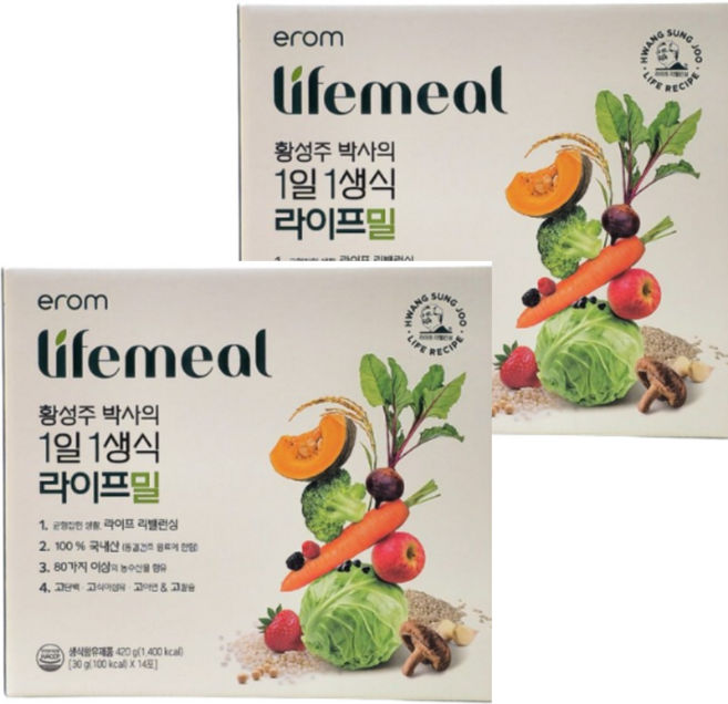 이롬 황성주 박사의 생식 라이프밀 1일1생식 라이프 밀 라이프 리밸런싱 100% 국내산 고단백 고식이섬유 고아연 고칼슘 30g X 14포, 420g, 2개