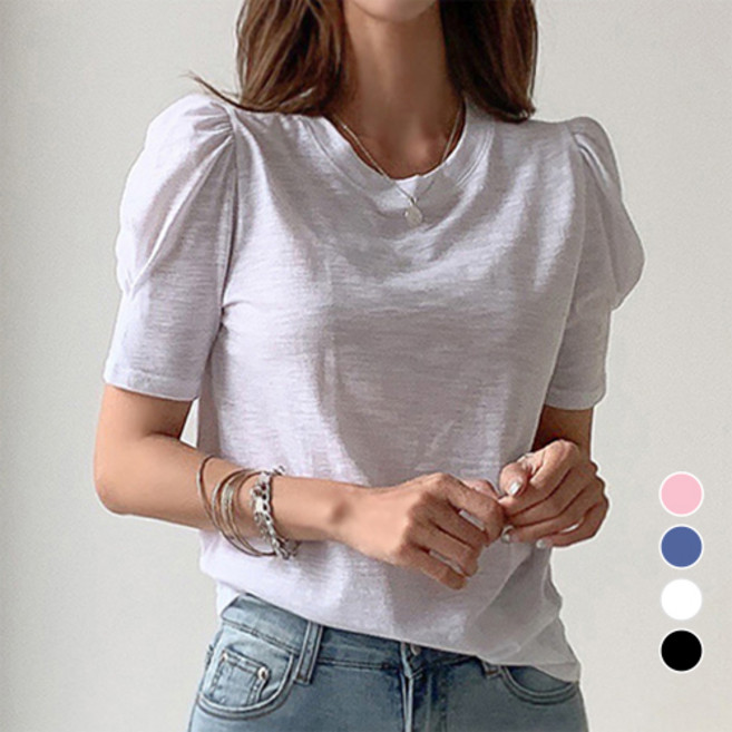 [나크21] (55~88) 퍼프 소매 슬럽 티셔츠 KO12-T-16