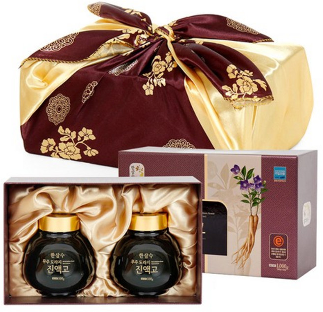 한삼수 무주 도라지 농축액 진액고 500g x 2p + 나무스푼 + 선물용 케이스 + 황금 보자기 세트, 2개