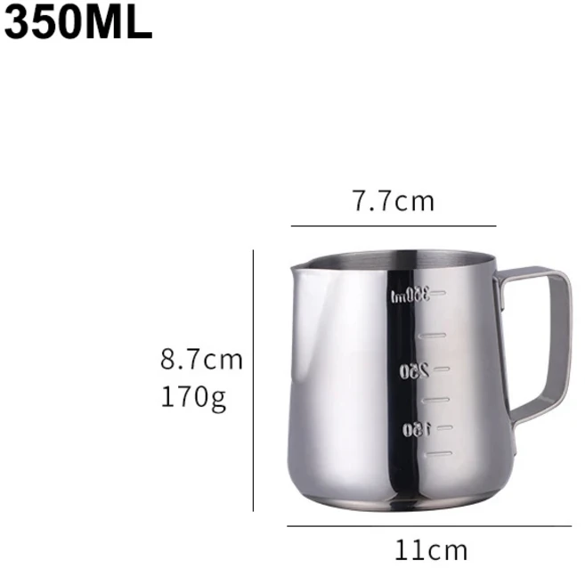 350/550ML 커피 라떼 우유 Frothing 주전자 Frother 투수 스테인레스 스틸 에스프레소 바리 스타 냄비 규모, 350ml silver