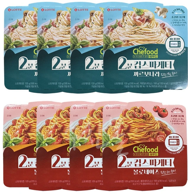 롯데 쉐푸드 컵 간편 스파게티 2종 볼로네이즈 까르보나라 혼합구성, 2세트, 440g - 쿠팡