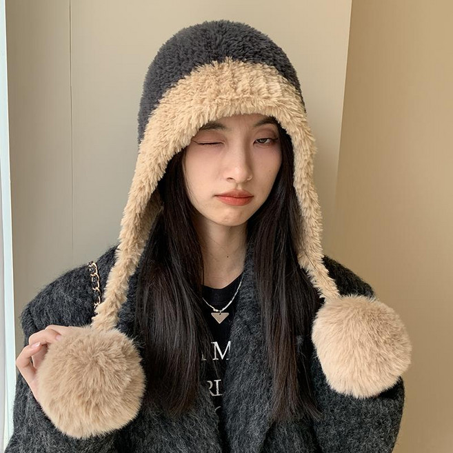 봉제 레이봉 모자 여성용 니트 모자 기모 두툼한 털실 귀걸이 모자MM1814