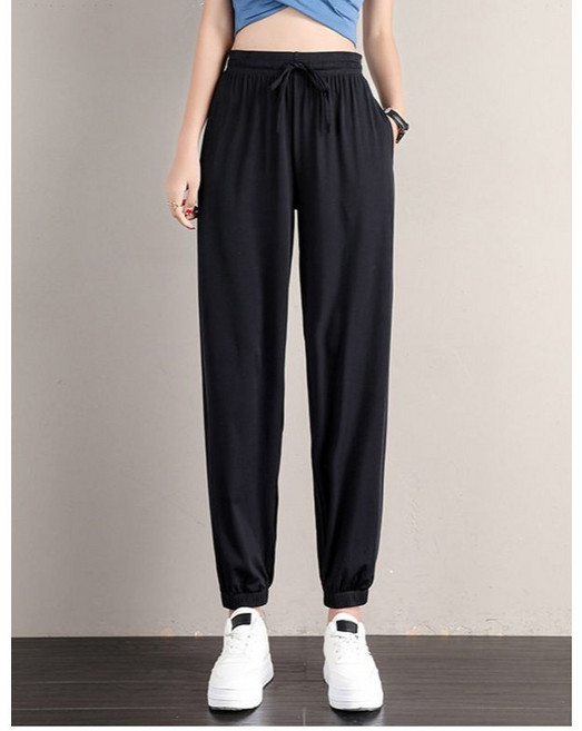 Ladyshare 韓版寬鬆束腳冰絲運動褲 燈籠褲 寬褲 高腰褲 休閒褲 女裝 睡褲