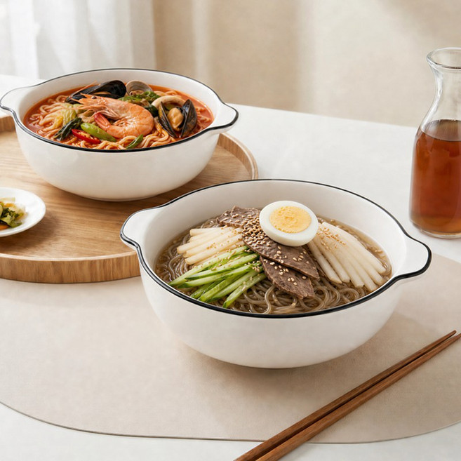 WHH 예쁜 대접 그릇 세트 국그릇 라면 그릇 우동그릇 비빔밥 그릇 도자기 그릇 2p, 2개, 화이트