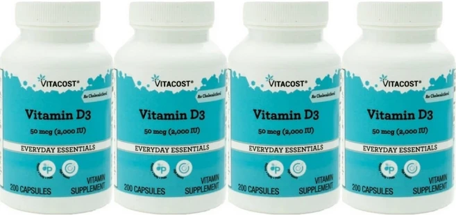비타코스트 비타민 D3 콜레칼시페롤 50mcg(2000IU), 4개, 200정 - 쿠팡