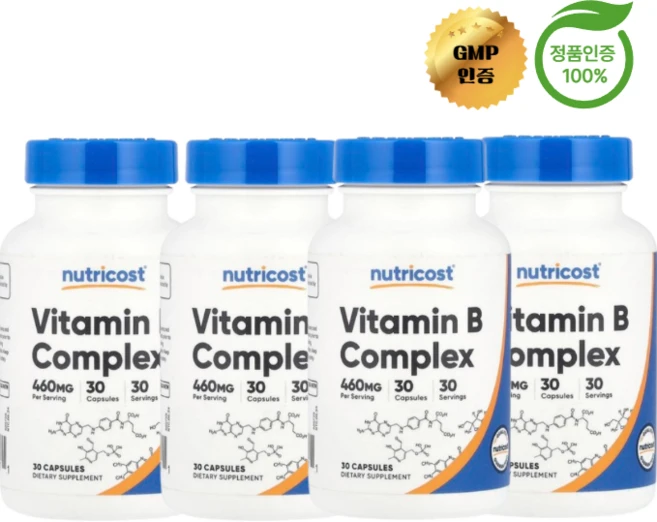 2+2 뉴트리코스트 비타민B 복합체 460mg 캡슐 30정, 4개 - 쿠팡