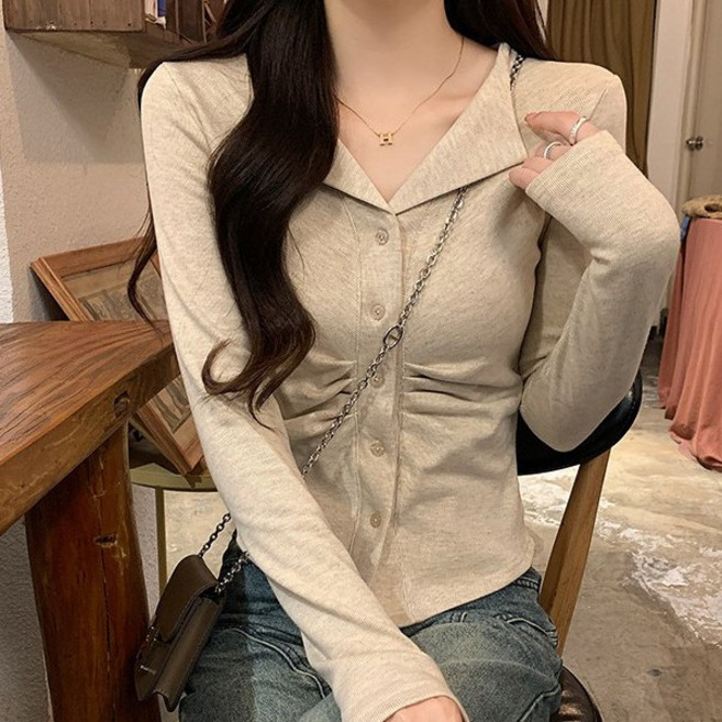 유니온 여성 캐주얼 슬림핏 카라넥 긴팔 니트