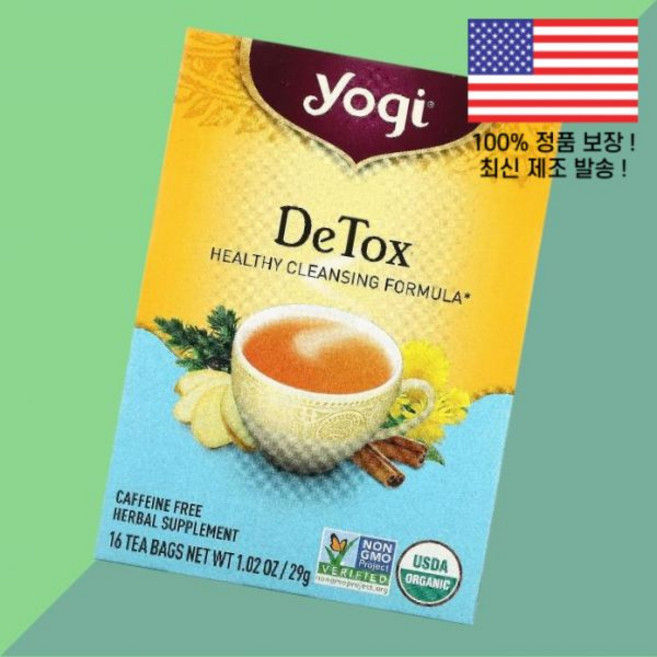 요기 차 디톡스 카페인 프리 티백 16개 1.02온스 29g Yogi Tea Detox Caffeine Free 16 Bags 1.02oz, 1