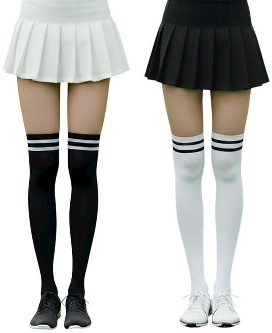 바이제이알 여성 골프스타킹 UV차단 투톤 착시스타킹 자외선차단 오버니삭스 2매 세트, 블랙+화이트, 1개