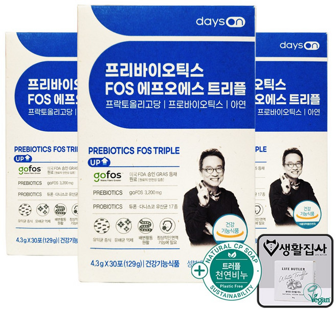 데이즈온 오한진 프리바이오틱스 FOS 에프오에스 트리플 유산균 + 천연비누, 3개, 30회분