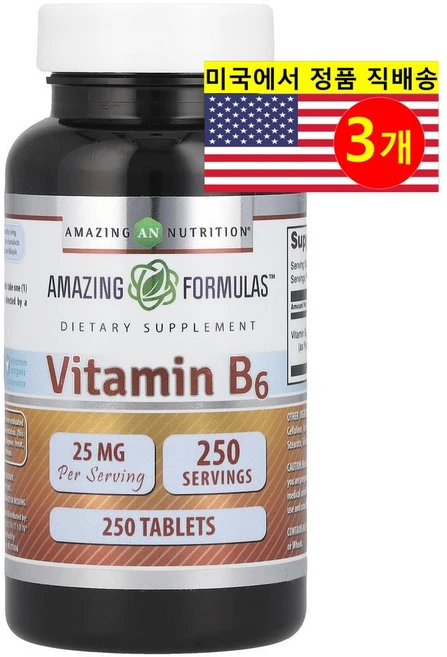 어메이징뉴트리션 비타민B6 25mg 250정, 3개 - 쿠팡