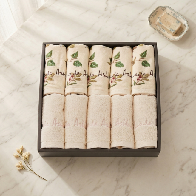 로라애슐리 60수 수건 선물세트 10장 아이보리 콤비(엘더우드5장+아이보리5장) 돌잔치 답례품 신혼 집들이 선물 추천, 엘더우드 오리지널+솔리드 아이보리, 10개
