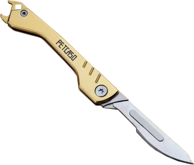 펫카소 등산 캠핑 호신 휴대용 접이식 반영구 올메탈 칼, 1개, 골드