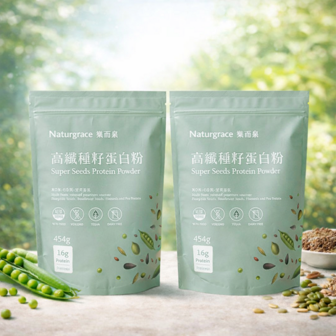 Naturgrace 樂而泉 高纖種籽蛋白粉 - 南瓜籽/葵花籽/亞麻籽/豌豆蛋白 - 植物性蛋白粉, 454g, 2個