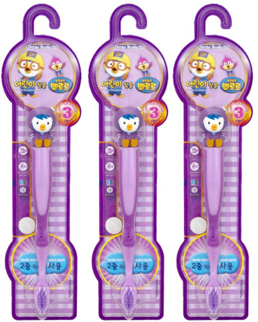 케이엠제약 뽀로로 패티 어린이 칫솔, 혼합 색상, 1개입, 3개