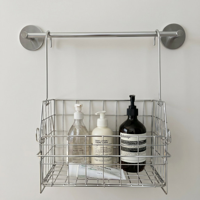 딜라이트홈 304스테인레스 무타공 걸이형 수납바스켓 물빠짐 욕실바스켓 욕실선반 주방선반