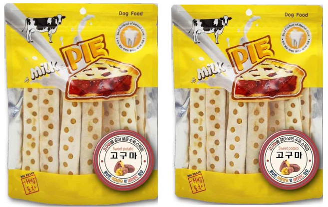 밀크파이 끝까지 오래먹는 강아지 스틱껌, 2개, 180g, 고구마