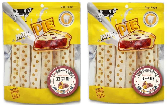 밀크파이 끝까지 오래먹는 강아지 스틱껌, 2개, 180g, 고구마 - 쿠팡