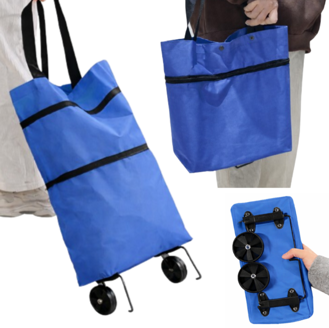 무아랑 넉넉수납 쉬운이동 접이식 장바구니, 블루, 1개