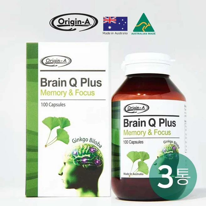 호주 오리진에이 브레인 큐 플러스 은행잎추출물 100정-3개, 100정, 3개 - 쿠팡