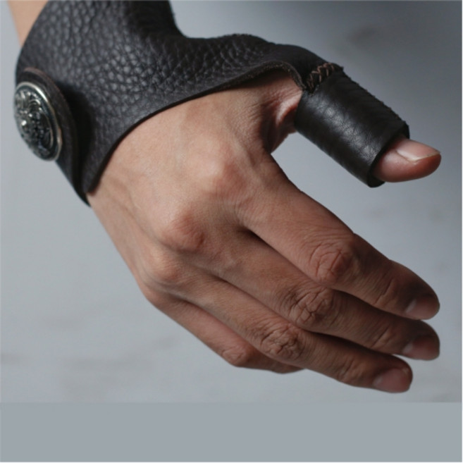 전통 활과 화살 양궁 릴리스 보호 장비 손가락 가드 엄지 슬리브 소가죽의 첫 번째 레이어-142372, L, 큰 붉은 열매 패턴, 1개