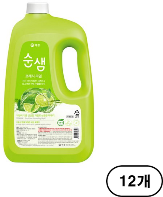 순샘 프레시 라임 주방세제, 3L, 12개