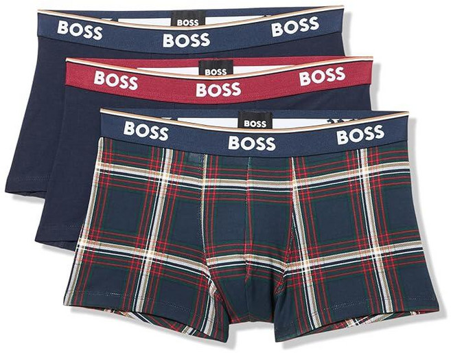 BOSS 남성용 3팩 멀티 디자인 볼드 로고 트렁크 격자 무늬 스페셜 스몰