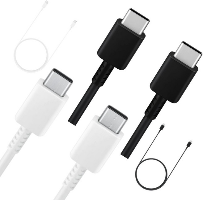 1+1삼성 초고속충전 정품 C타입- C타입 케이블 25W 최대 PD 60W 충전지원 갤럭시 스마트폰 데이터 통신 케이블 1미터 1.8 미터, 2개, 혼합, 1m