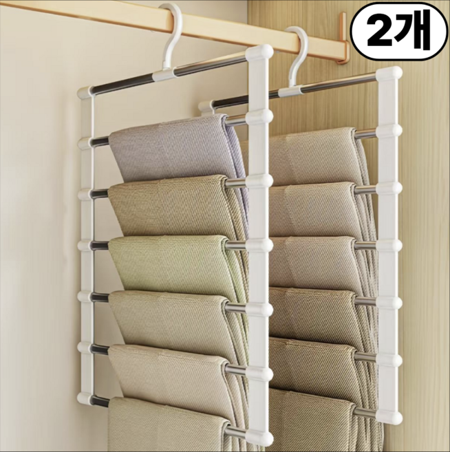 슈레보 논슬립 공간절약 접이식 7단 바지걸이, 2개, 화이트