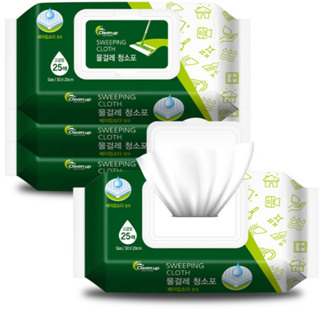 클린업 물걸레 청소포 대형 25매, 4개