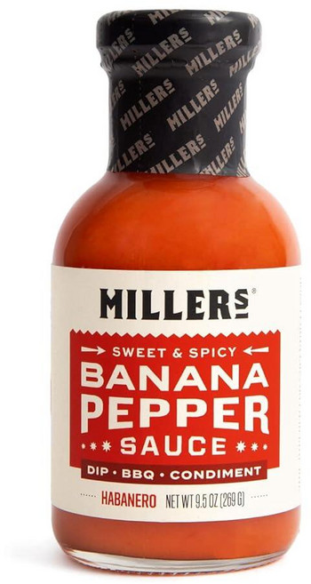 Miller's 바나나 페퍼 하바네로 핫소스 스위트 스파이시 바나나 페퍼 소스 - 구운 고기 BBQ 럽 치킨 윙 샌드위치에 가장 적합 269.3g(9.5온스), 9.5 Ounce