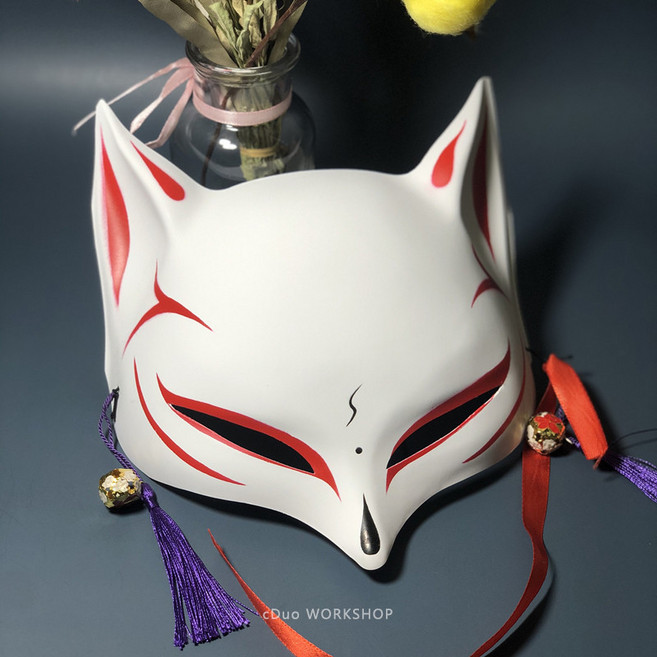 日式復古風發光狐狸面具，半臉cos花臉設計，適合舞會派對裝扮，萬聖節古風面罩，展現獨特風格, 1個, 彩繪款A6, 彩繪款A6