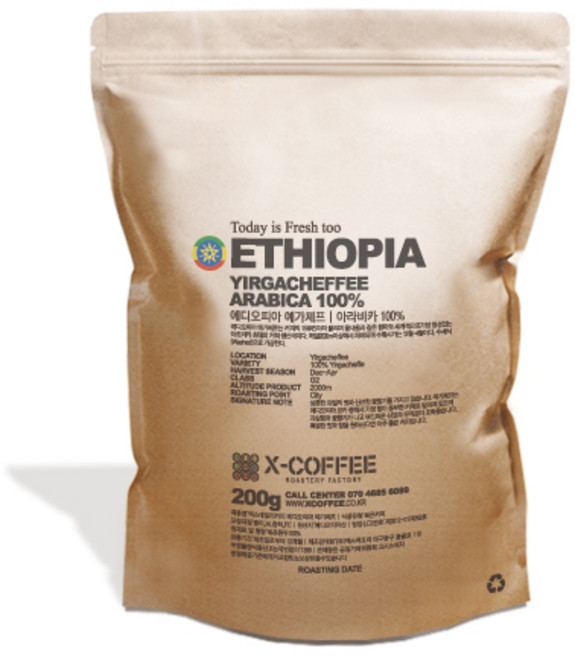 엑스데일리커피 원두커피 에티오피아 예가체프 200g 홀빈(분쇄안함), 1개