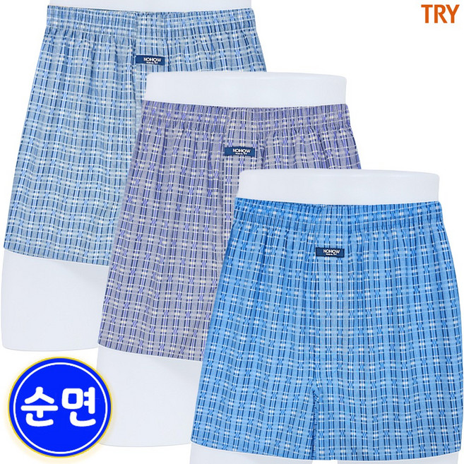 트라이 남성 노하우 순면 남자 트렁크팬티 3매입 FB00 ME3