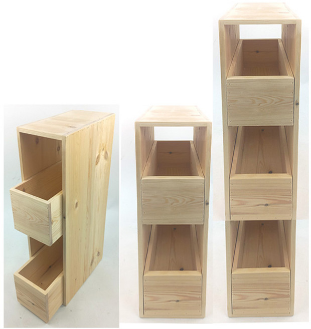 틈새 서랍장 폭 좁은 미니 2~4층 우드 천연원목 PM01, 원목서랍2개+수납프레임16x24x53cm