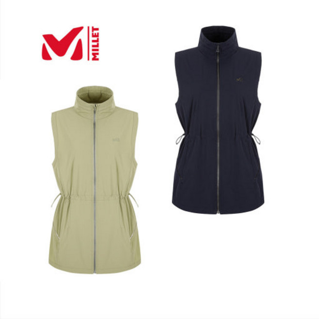 (매장정품) 밀레(MILLET) 힙이가려지는 중기장에 카라와 허리에 스트링으로스타일리쉬하게연출가능한 여성용베스트 LD 클랩온 방풍 베스트 MXTUV511