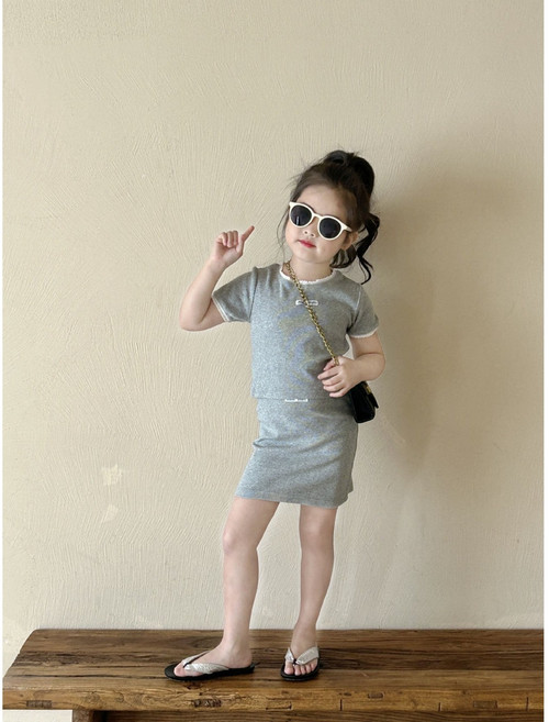 아짱 키즈여아 여아 투피스 아기 아동 여름 반팔 치마 등원 유치원 치마투피스