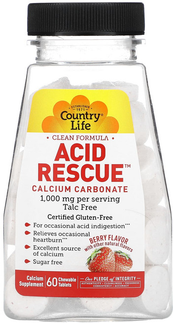 컨츄리라이프 애시드 레스큐 칼슘 카보네이트 베리 맛 1000 mg 60 츄어블 태블릿, 1개, 1개