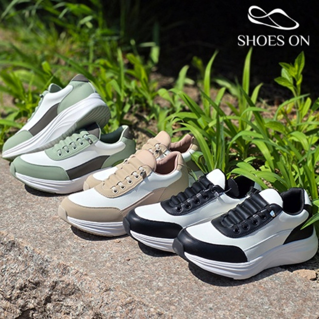 슈즈온 리오 배색 스니커즈 가죽 운동화 4cm