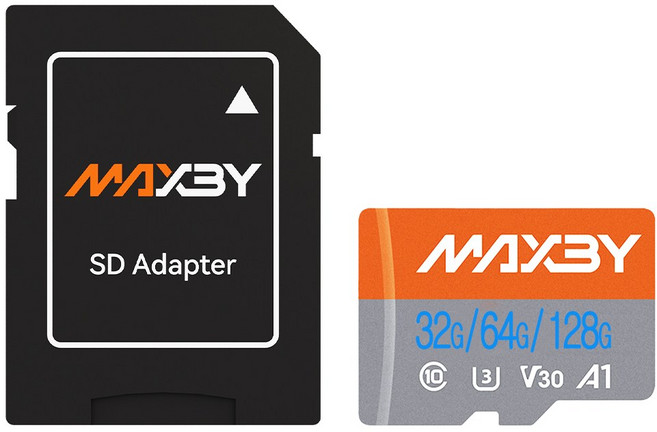MAXBY 맥바이 메모리카드 128G 마이크로 SD카드 드론 블랙박스 CCTV 호환 메모리카드 4K촬영 U3 V30 A1 고속 TF메모리카드, 1개, 64GB