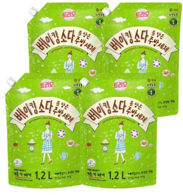 테온셀 트리오 베이킹소다를 담은 주방세제 1.2L 4개 모음 가정용 대용량 pc방 업소용