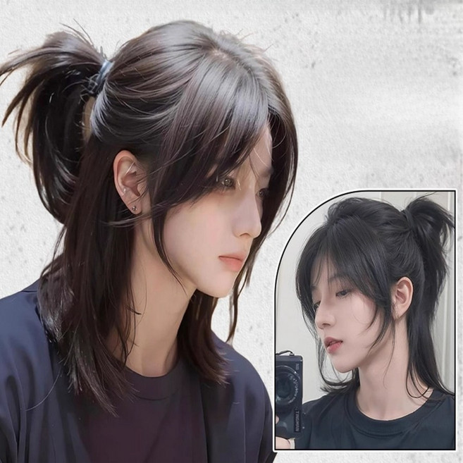 남자장발가발 테리우스머리 가발망 포함 군인 휴가용 남성 통 전체 헤어스타일, 색상, 1개, 블랙